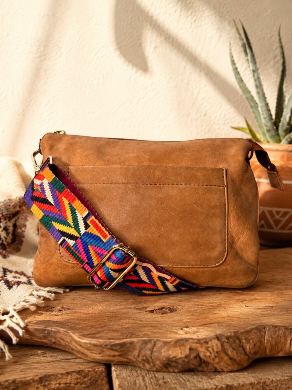 Coronado Leather Brown Crossbody Bag Conceal Carry Colorful Strap CCW